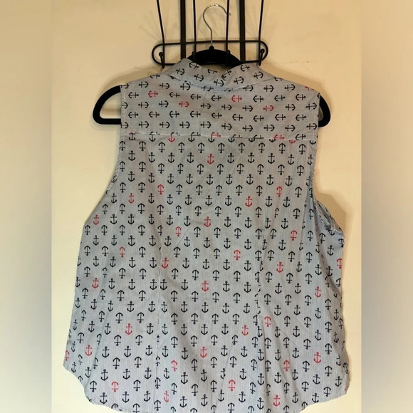 Cathy Petite women’s pinstriped sleeveless woven shirt with anchors size PL - Picture 3 of 5